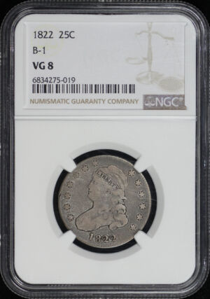 Obverse of this 1822 Capped Bust Quarter NGC VG-8 B-1