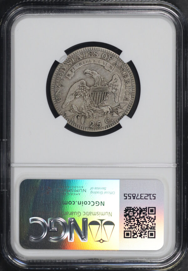 Reverse of this 1828 25/50 Capped Bust Quarter B-3 NGC Fine Details Obverse Damage (Gouged)