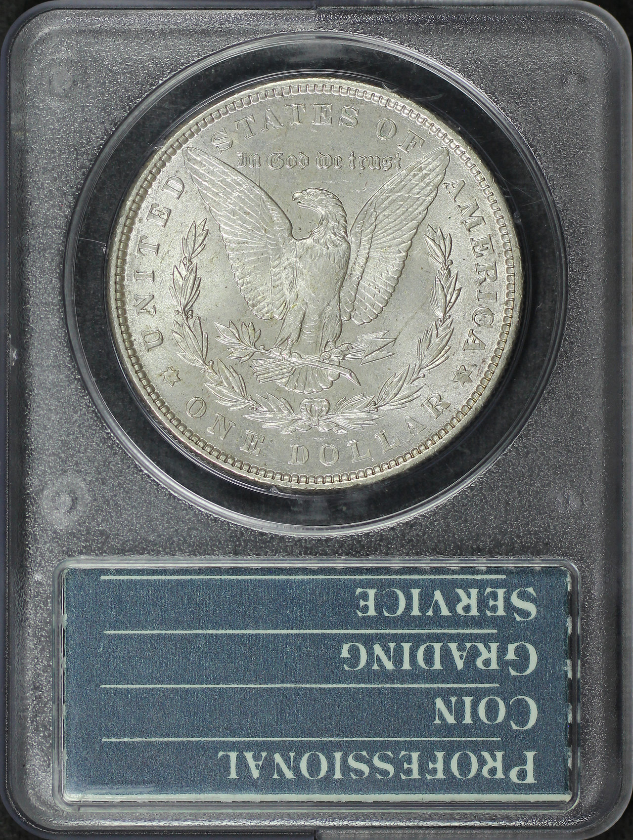 Reverse of this 1886 Morgan Dollar PCGS MS-63 Old Green Rattler Holder