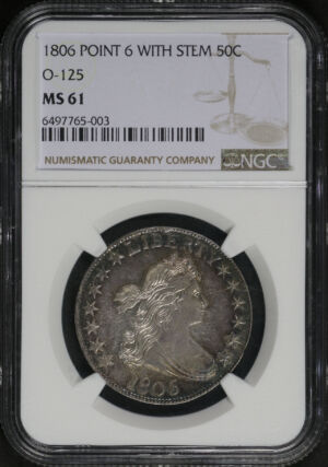 Obverse of this 1806 Draped Bust Half Dollar Pointed 6 With Stem O-125 NGC MS-61 