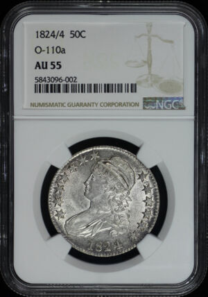 Obverse of this 1824/4 Capped Bust Half Dollar NGC AU-55 O-110a