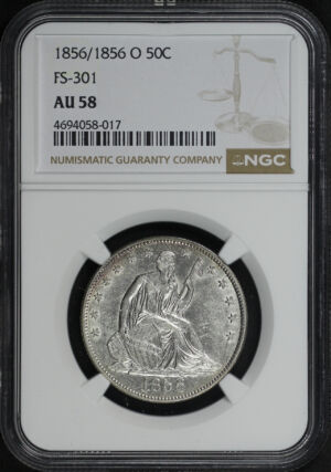 Obverse of this 1856/1856-O Liberty Seated Half Dollar FS-301 NGC AU-58