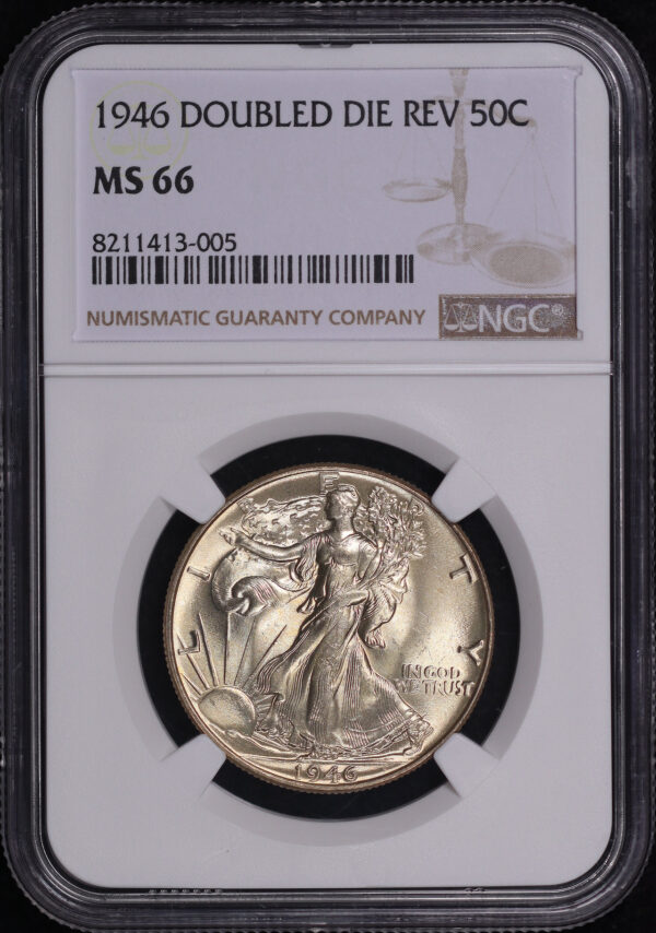 Obverse of this 1946 Doubled Die Reverse Walking Liberty Half Dollar FS-801 NGC MS-66