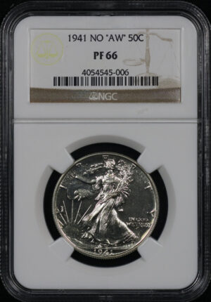 Obverse of this 1941 No “”aw”” Walking Liberty Half Dollar NGC PF-66