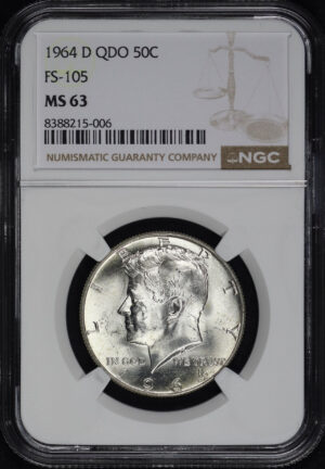 Obverse of this 1964-D QDO FS-105 Kennedy Half Dollar NGC MS-63