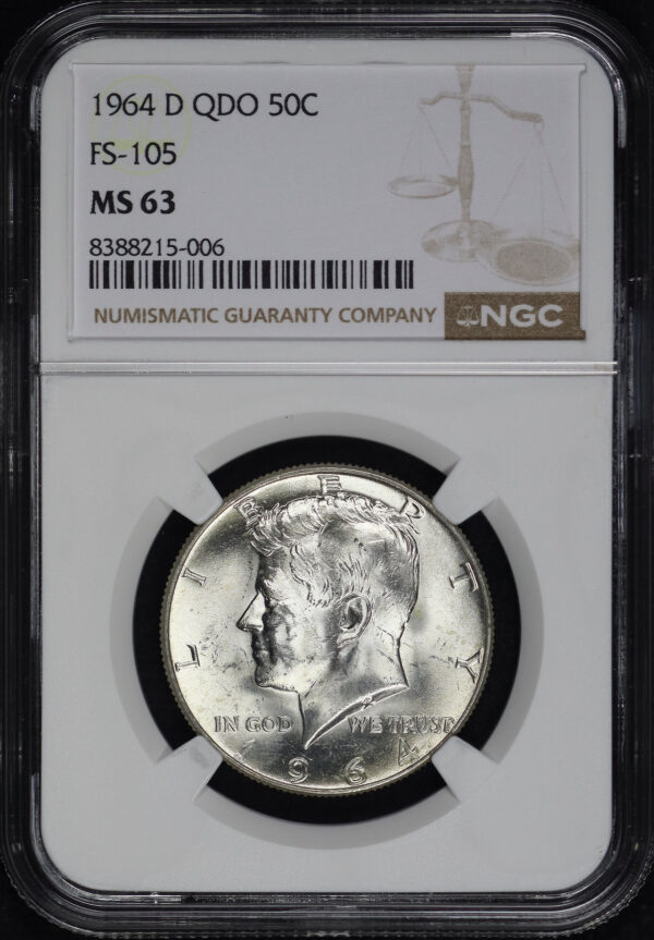 Obverse of this 1964-D QDO FS-105 Kennedy Half Dollar NGC MS-63