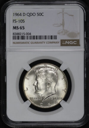 Obverse of this 1964 D QDO FS-105 Kennedy Half Dollar NGC MS-65