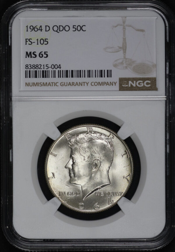 Obverse of this 1964 D QDO FS-105 Kennedy Half Dollar NGC MS-65