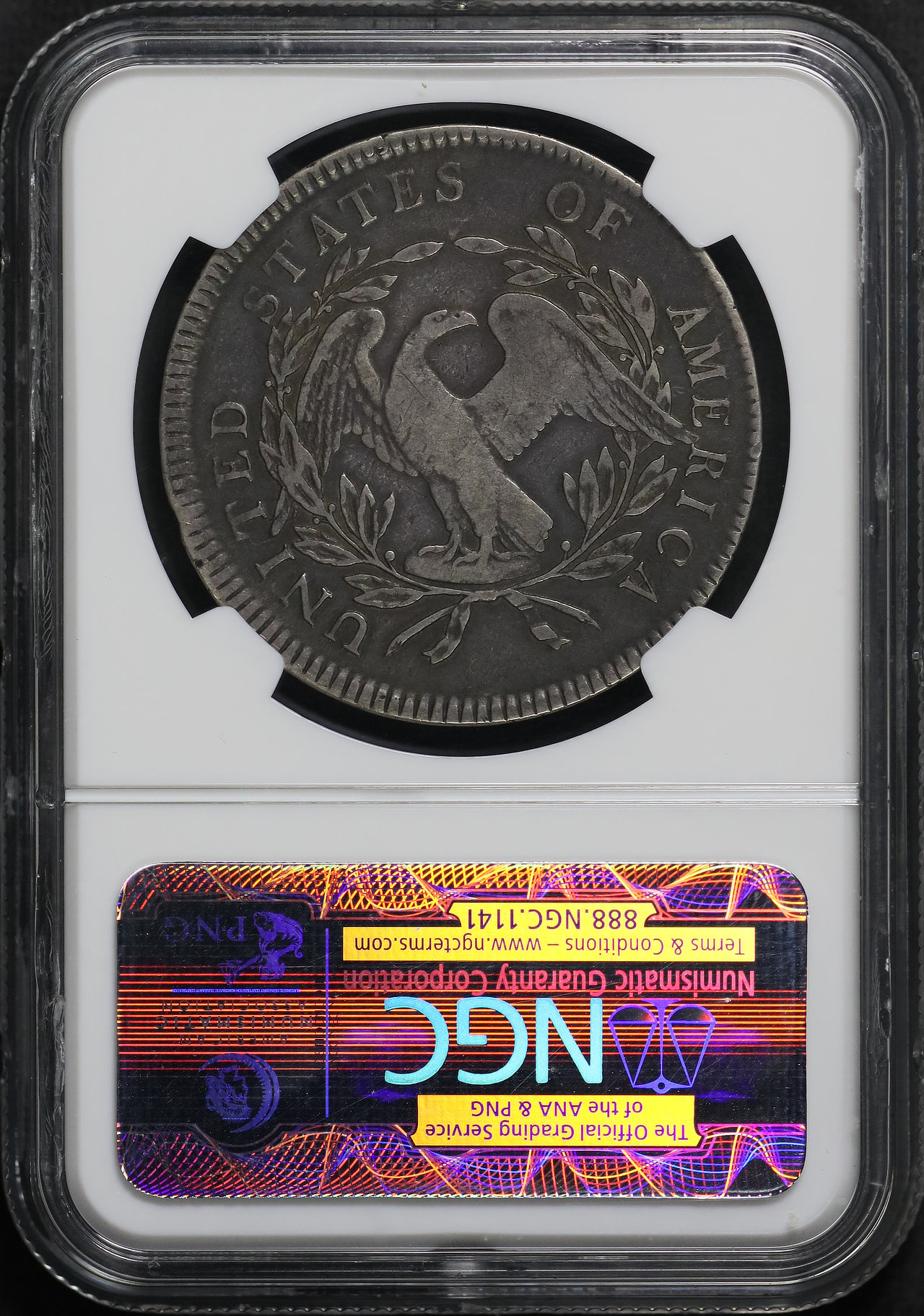 Reverse of this 1795 Flowing Hair Dollar 3 Leaves BB-27,B-5 NGC VF-25