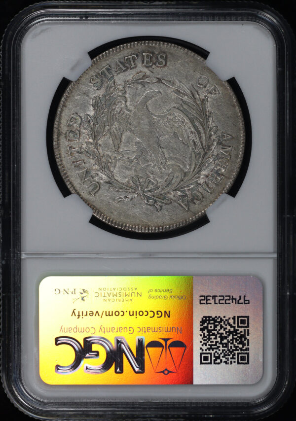 Reverse of this 1797 9×7 Small Letters Draped Bust Dollar BB-72, B-2 NGC AU-53