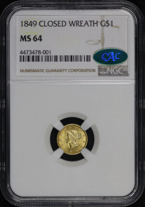 Obverse of this 1849 Closed Wreath Gold Dollar NGC MS-64 CAC