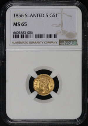 Obverse of this 1856 Slanted 5 Type 3 Gold Dollar NGC MS-65