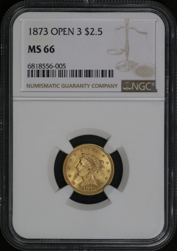 Obverse of this 1873 Open 3 Liberty Head $2.5 NGC MS-66