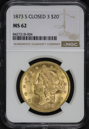 Obverse of this 1873-S Liberty Head $20 Closed 3 NGC MS-62
