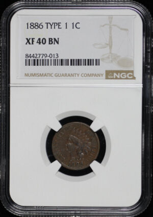 Obverse of this 1886 Type 1 Indian Cent NGC XF-40 BN