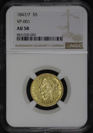 Obverse of this 1847/7 VP-001 Liberty Head $5 NGC AU-58