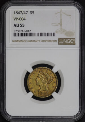Obverse of this 1847/47 Liberty Head $5 VP-004 NGC AU-55
