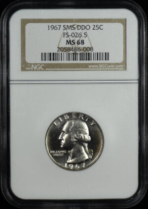 Obverse of this 1967 SMS Washington Quarter Doubled Die Obverse FS-101 NGC MS-68