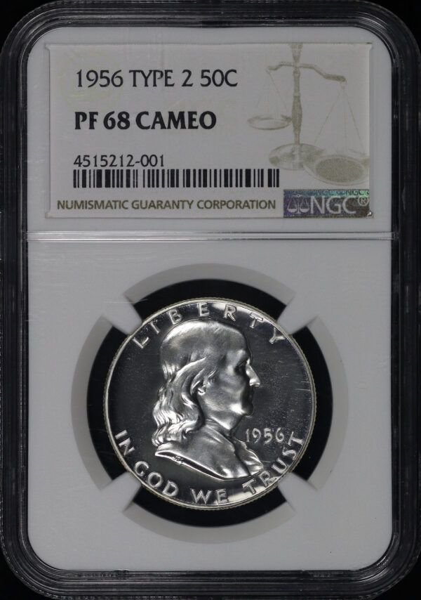 Obverse of this 1956 Type 2 Franklin Half Dollar NGC PF-68 Cameo