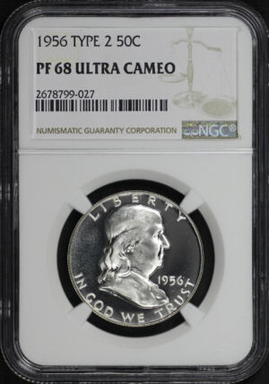Obverse of this 1956 Franklin Half Dollar Type 2 NGC PF-68 Ultra Cameo