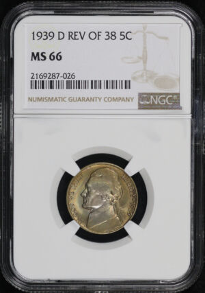 Obverse of this 1939-D Reverse of 1938 Jefferson Nickel NGC MS-66 Smoky Rainbow Obverse Toning
