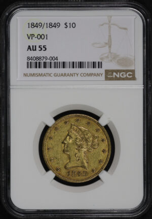 Obverse of this 1849/1849 Liberty Head $10 NGC AU-55