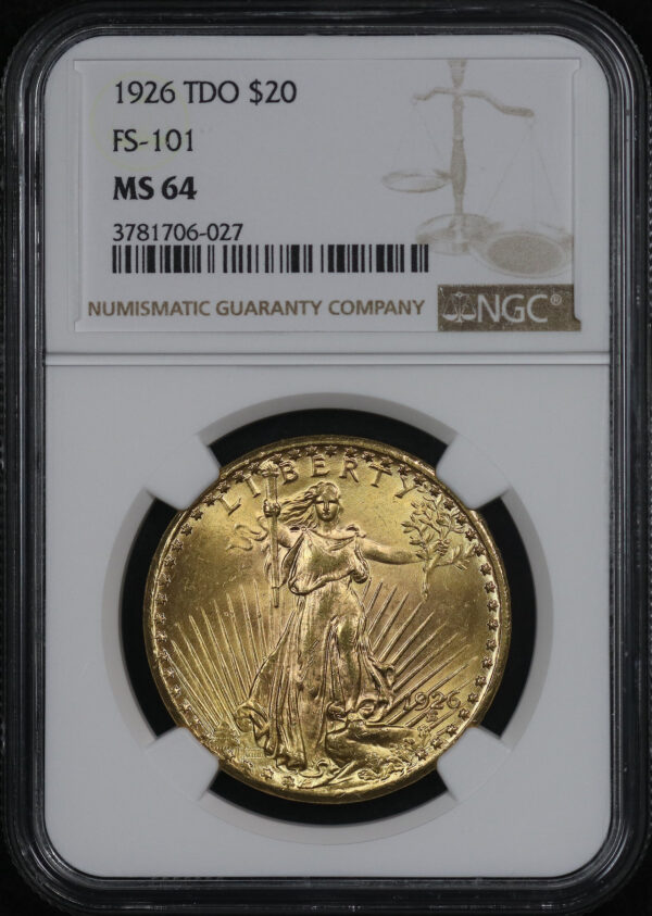 Obverse of this 1926 St. Gaudens $20 TDO FS-101 NGC MS-64