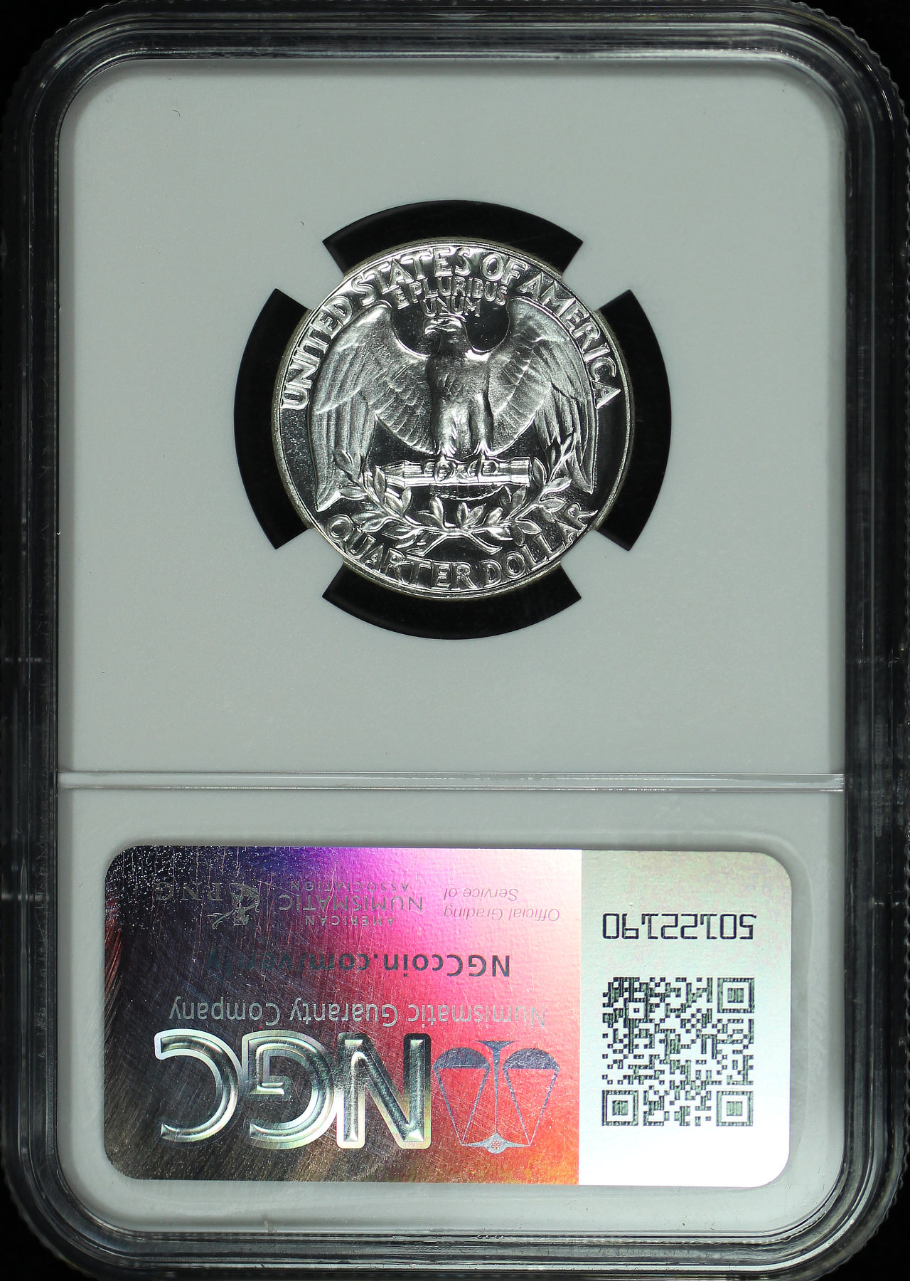 Reverse of this 1953 Washington Quarter Recut Feathers FS-901 NGC PF-68