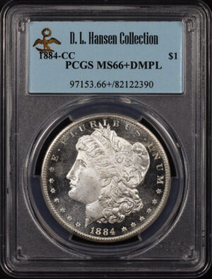 Obverse of this 1884-CC Morgan Dollar PCGS MS-66+ DMPL D. L. Hansen Collection