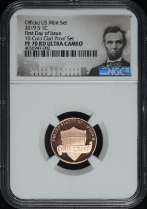 Obverse of this 2019-S Lincoln Cent Modern NGC PF-70 RD Ultra Cameo First Day of Issue