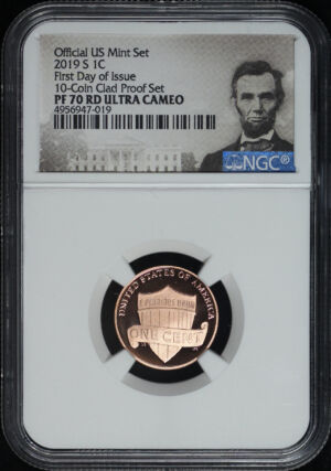 Obverse of this 2019-S Lincoln Cent Modern NGC PF-70 RD Ultra Cameo First Day of Issue