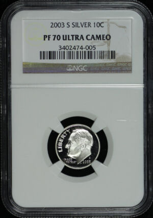 Obverse of this 2003-S Roosevelt Dime Silver NGC PF-70 Ultra Cameo