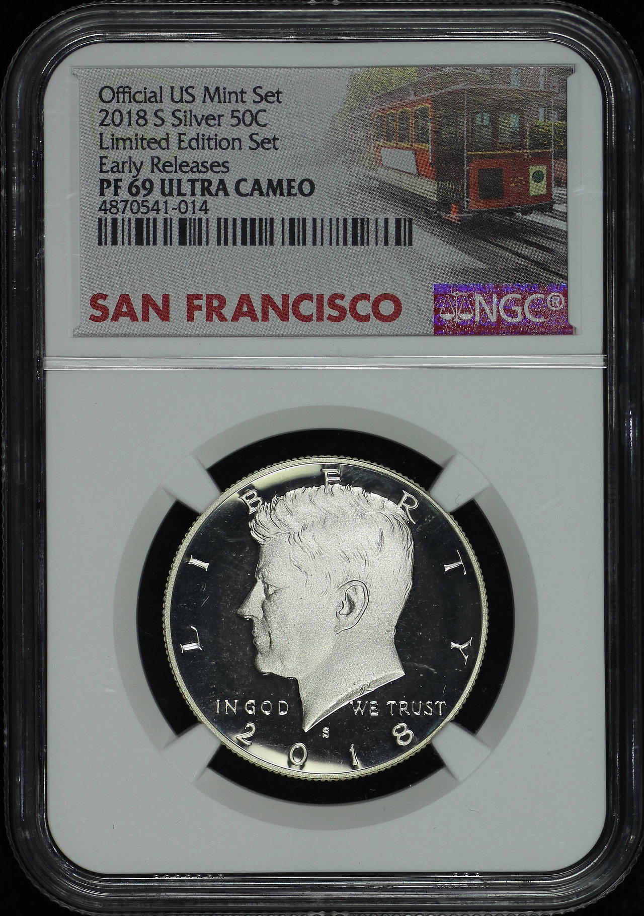 Obverse of this 2018-S Silver Kennedy Half Dollar NGC PF-69 Ultra Cameo Early Release Limited Edition Set