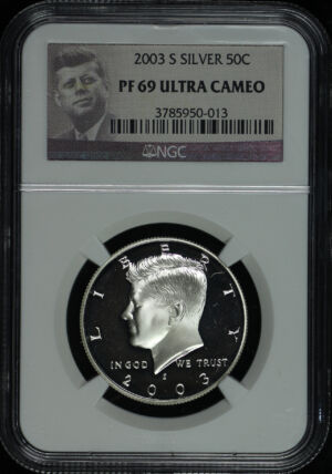 Obverse of this 2003-S Kennedy Half Dollar Silver NGC PF-69 Ultra Cameo