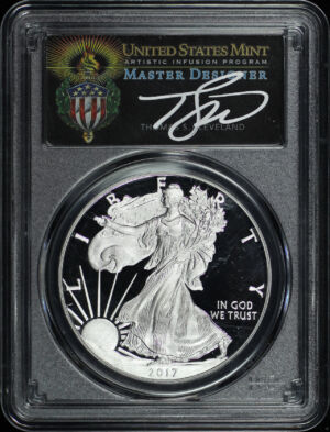 Obverse of this 2017-W (2020) Silver Eagle PCGS PR-70 DCAM West Point Mint Hoard Thomas S. Cleveland Signature