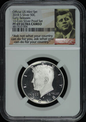 Obverse of this 2018-S Silver Kennedy Half Dollar NGC PF-69 Ultra Cameo Early Release Limited Edition Set
