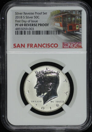 Obverse of this 2018-S Silver Kennedy Half Dollar Reverse Proof NGC PF-69 FDOI