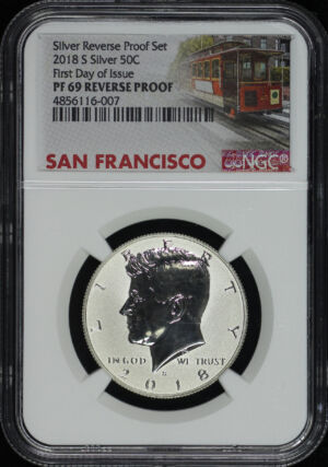 Obverse of this 2018-S Silver Kennedy Half Dollar Reverse Proof NGC PF-69 FDOI