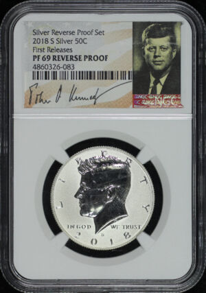 Obverse of this 2018-S Silver Kennedy Half Dollar Reverse Proof NGC PF-69 First Release JFK Signature