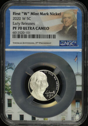 Obverse of this 2020-W Jefferson Nickel NGC PF-70 Ultra Cameo Early Release First “W” Mint Mark Nickel
