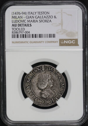 Obverse of this (1476-94) Italy Teston, Gian Galeazzo & Ludovic Maria Sforza NGC AU-Details Cleaned