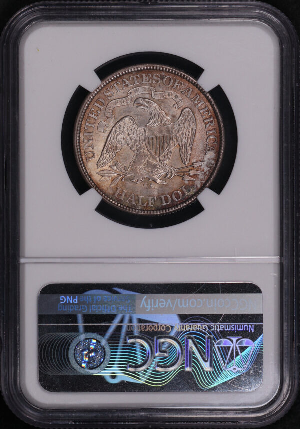 Reverse of this 1875-CC Med/SM Liberty Seated Half Dollar NGC MS-63 Pioneer Boone Family Coll