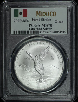 Obverse of this 2020-Mo Mexico Silver Libertad Onza PCGS MS-70 First Strike