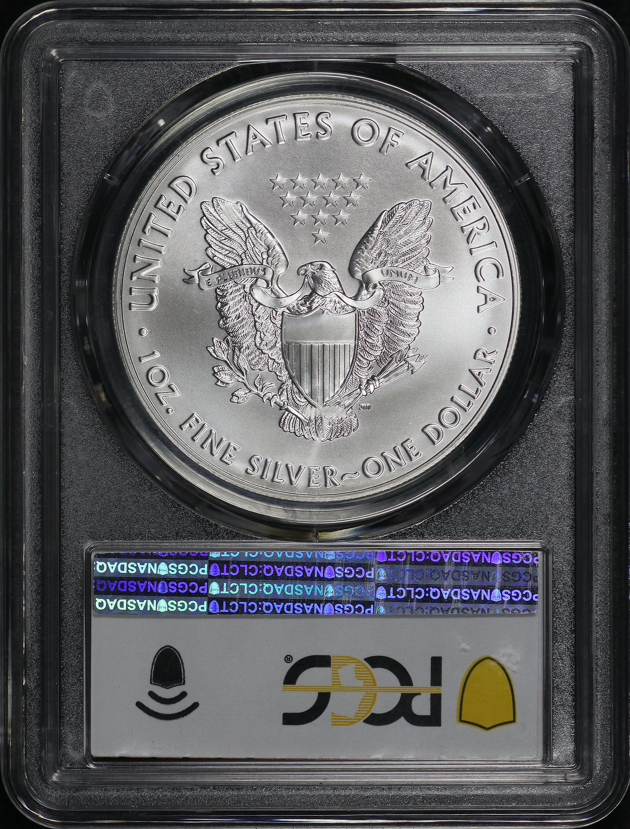 Reverse of this 2021-(S) Silver Eagle Type 1 PCGS Gem Uncirculated First Strike T-1 Emergency Issue