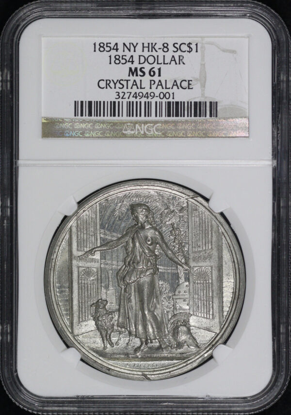 Obverse of this 1854 NY Hk-8 Crystal Palace So-Called Dollar NGC MS-61 