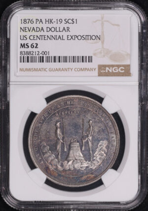 Obverse of this 1876 PA HK-19  US Centennial Exposition Silver Nevada So-Called Dollar NGC MS-62