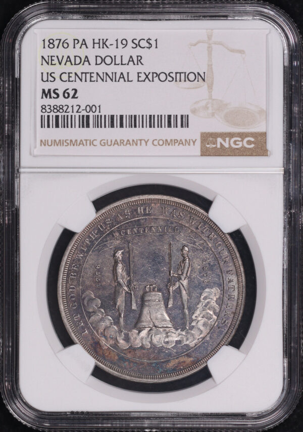 Obverse of this 1876 PA HK-19  US Centennial Exposition Silver Nevada So-Called Dollar NGC MS-62
