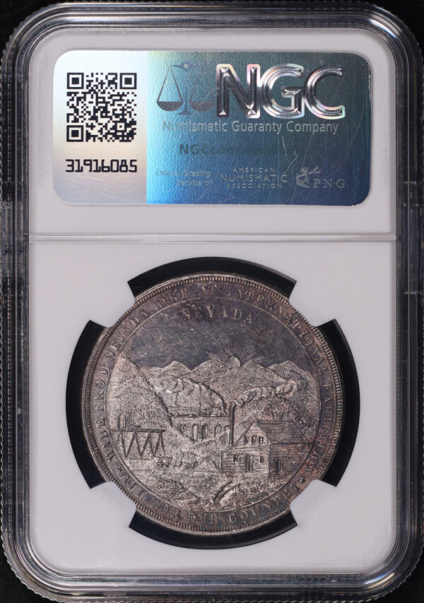 Reverse of this 1876 PA HK-19  US Centennial Exposition Silver Nevada So-Called Dollar NGC MS-62