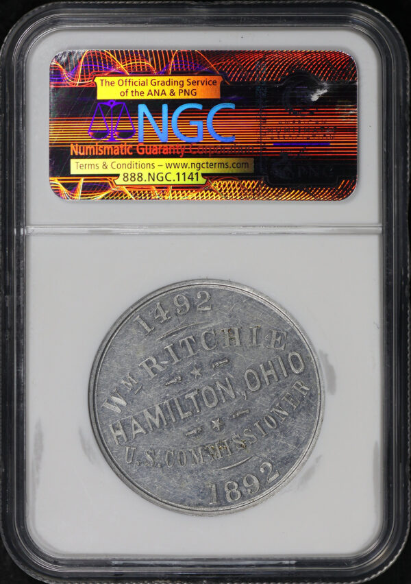 Reverse of this 1893 IL HK-218 US Commissioner Ritchie World’s Columbian Exposition So-Called Dollar NGC MS-60