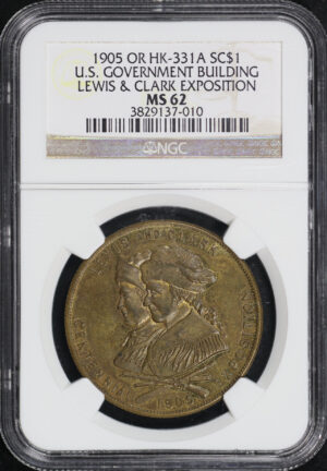 Obverse of this 1905 OR HK-331a U.S. Government Building Lewis & Clark Exposition So-Called Dollar NGC MS-62